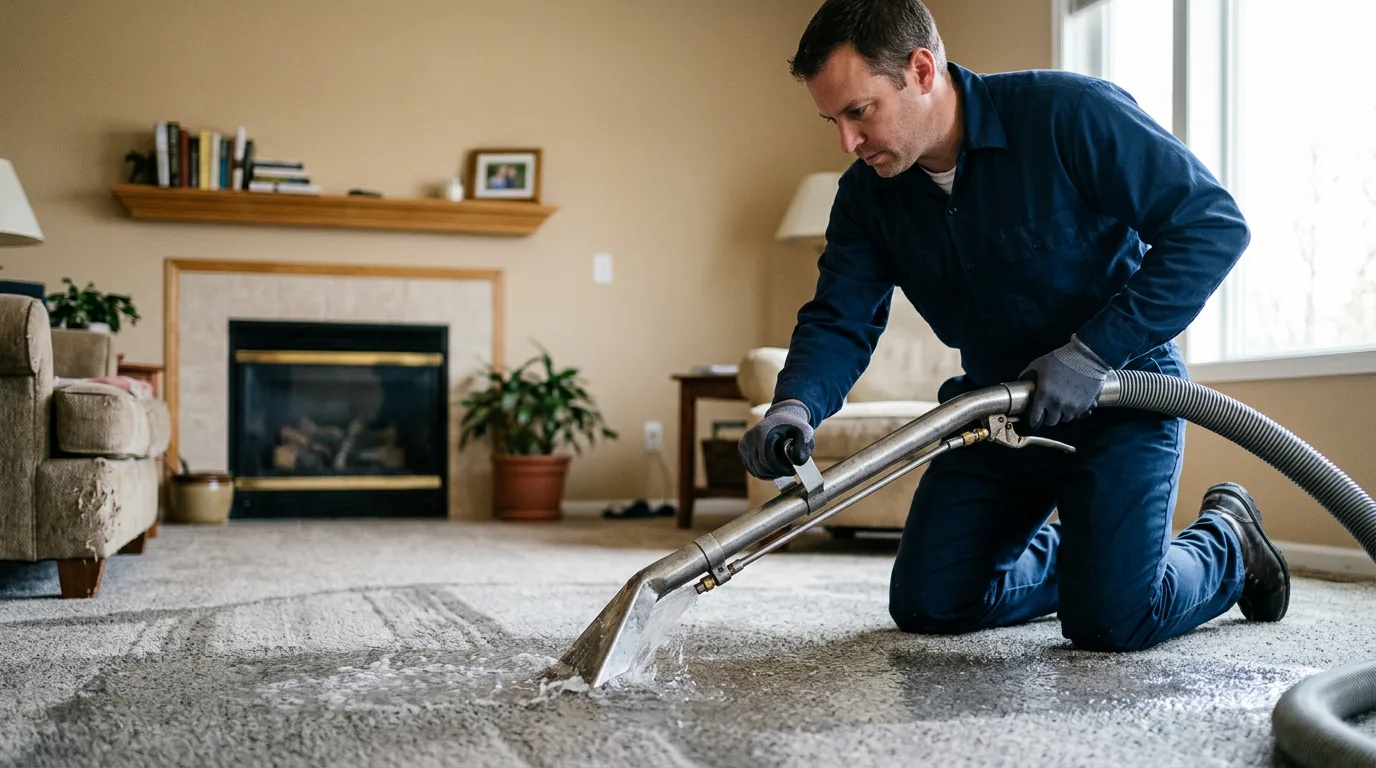 Water damage restoration technician working near Bluford, IL